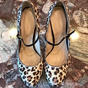 Gorgeous Cheetah printed horse hair Joan & David Mary Janes with leather soles